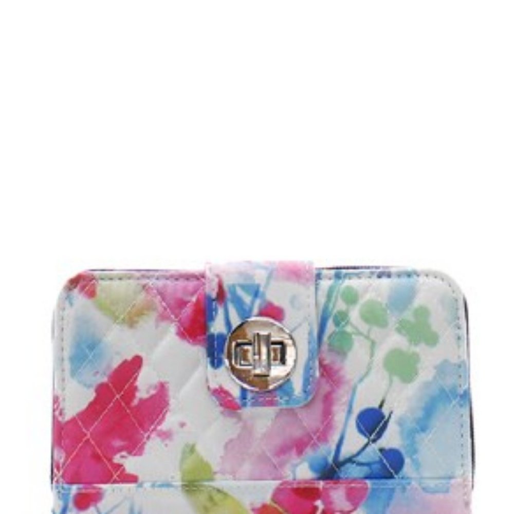 New microfiber twist lock wallet floral watercolor